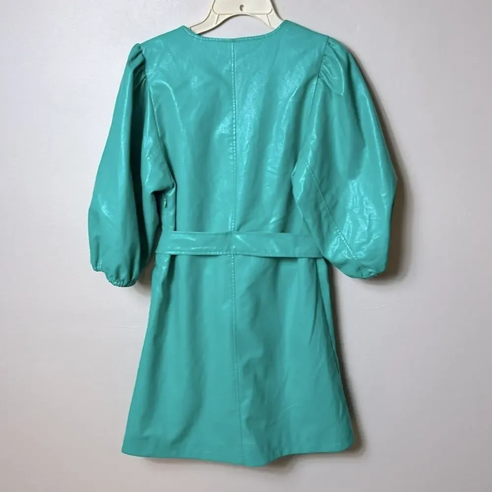Hosbjerg Free People green Vegan Leather Mini belted Dress